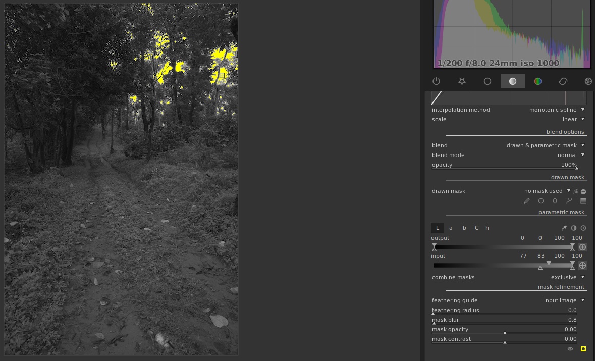 What should be blend mode for Tone curve when using Parametric option